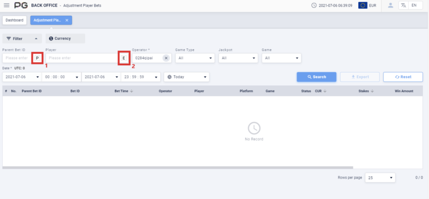 Adjustment player bet Adjustment player bet