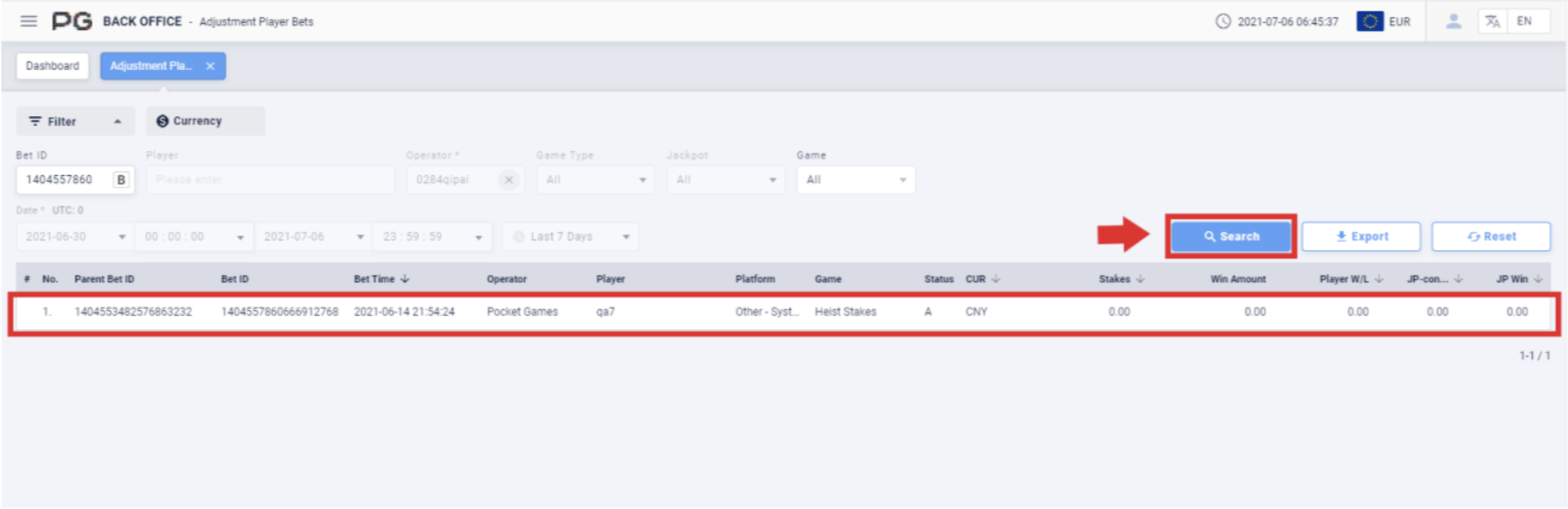 Adjustment player bet search Adjustment player bet search