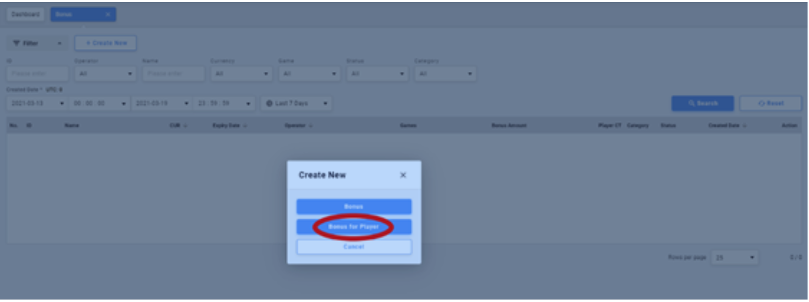 Create bonus for player
