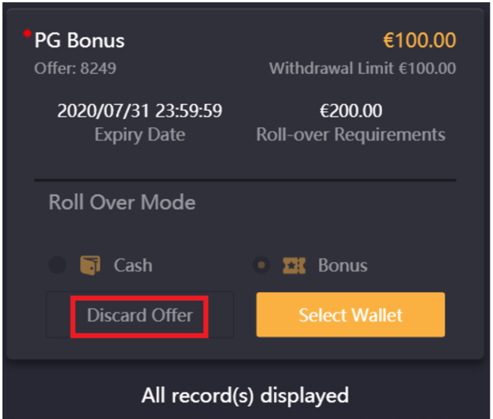 Discard offer bonus 1