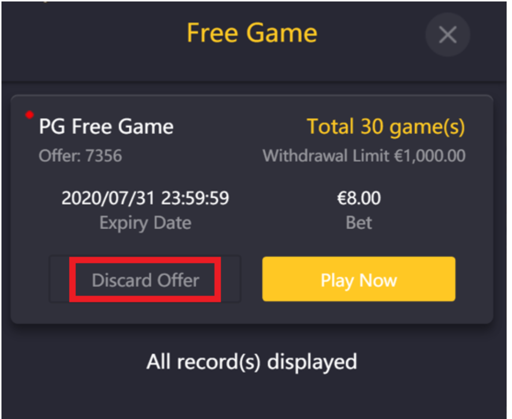 Discard offer free 1