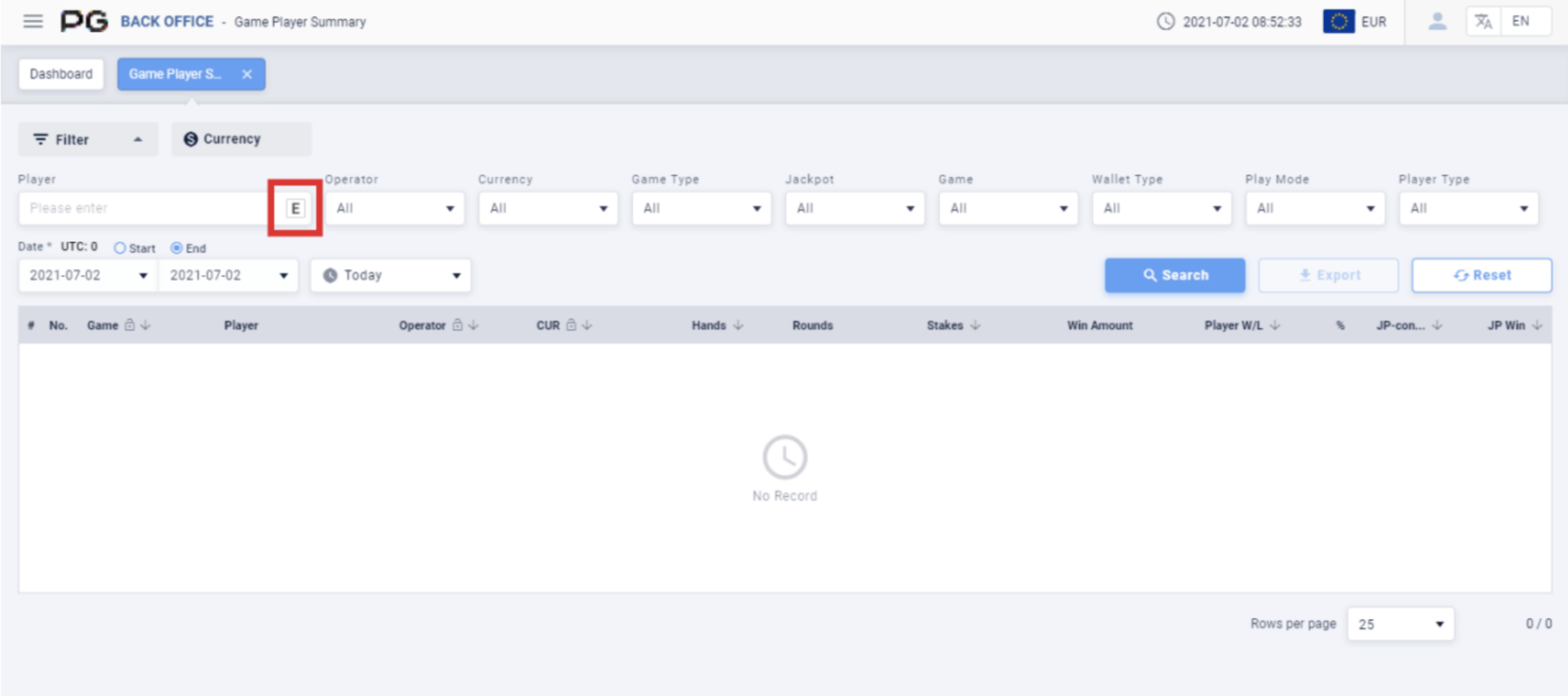 Game player summary Game player summary