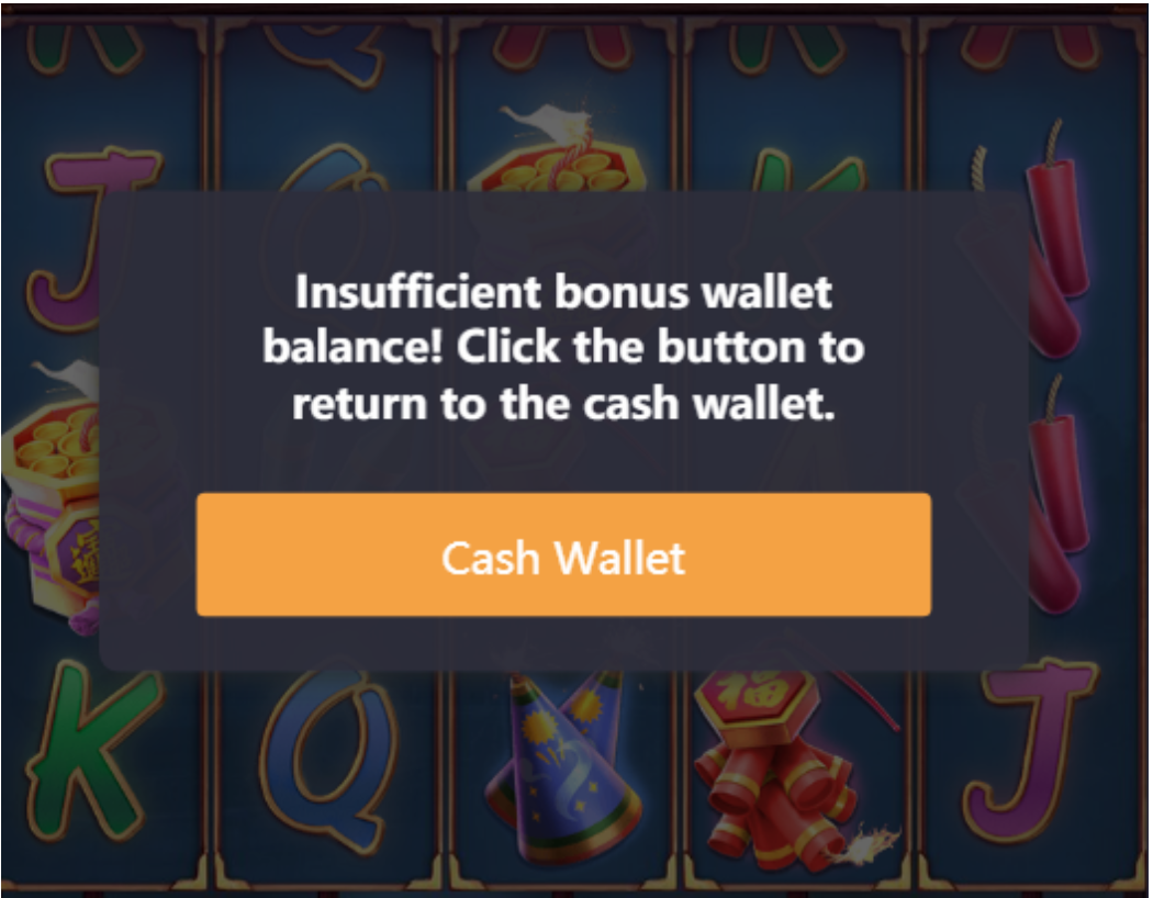 Insufficient bonus wallet balance