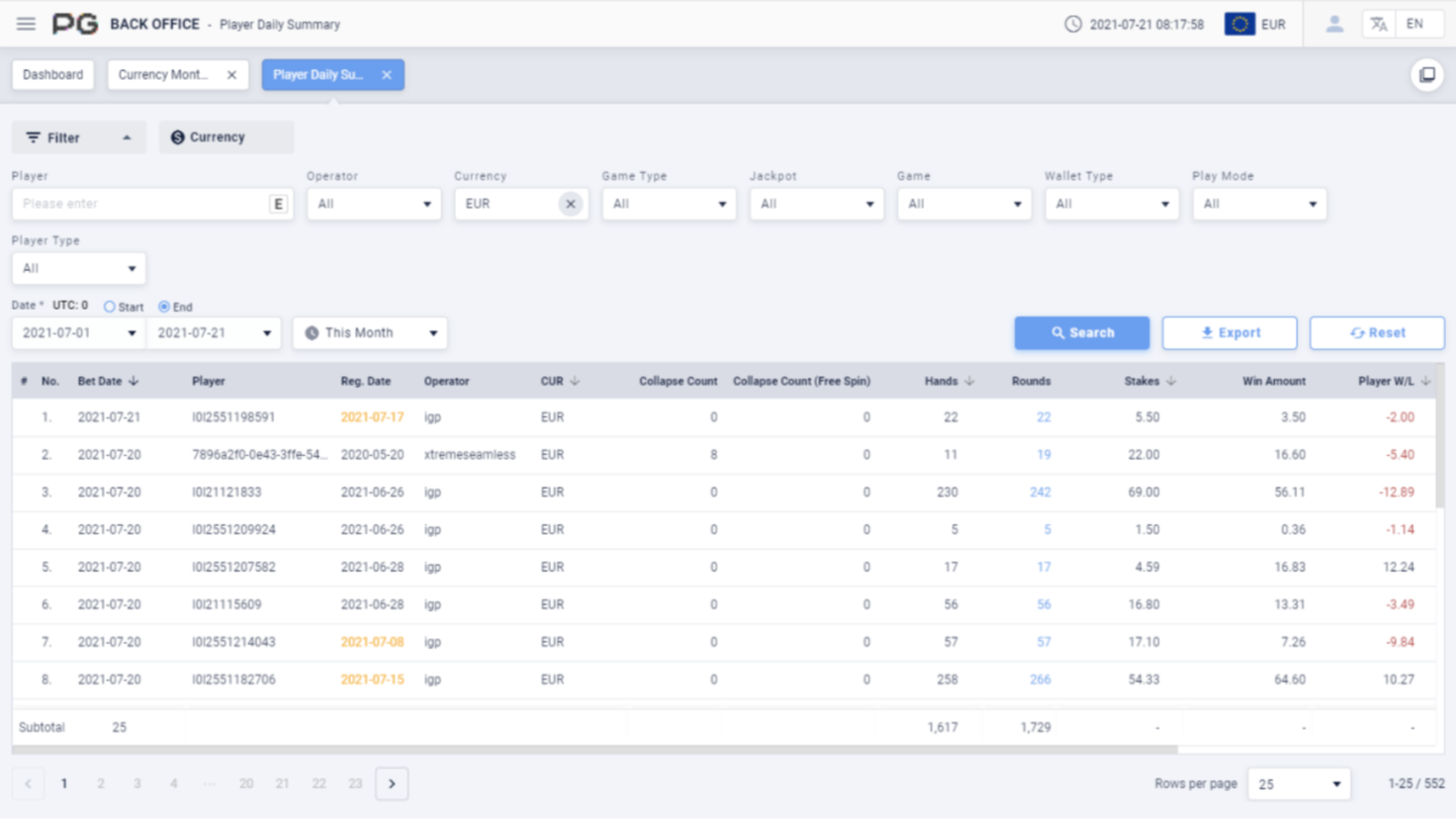 Player Daily Summary Player Daily Summary