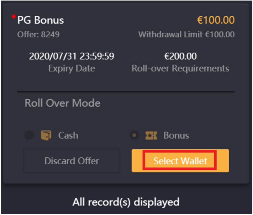 Select bonus wallets