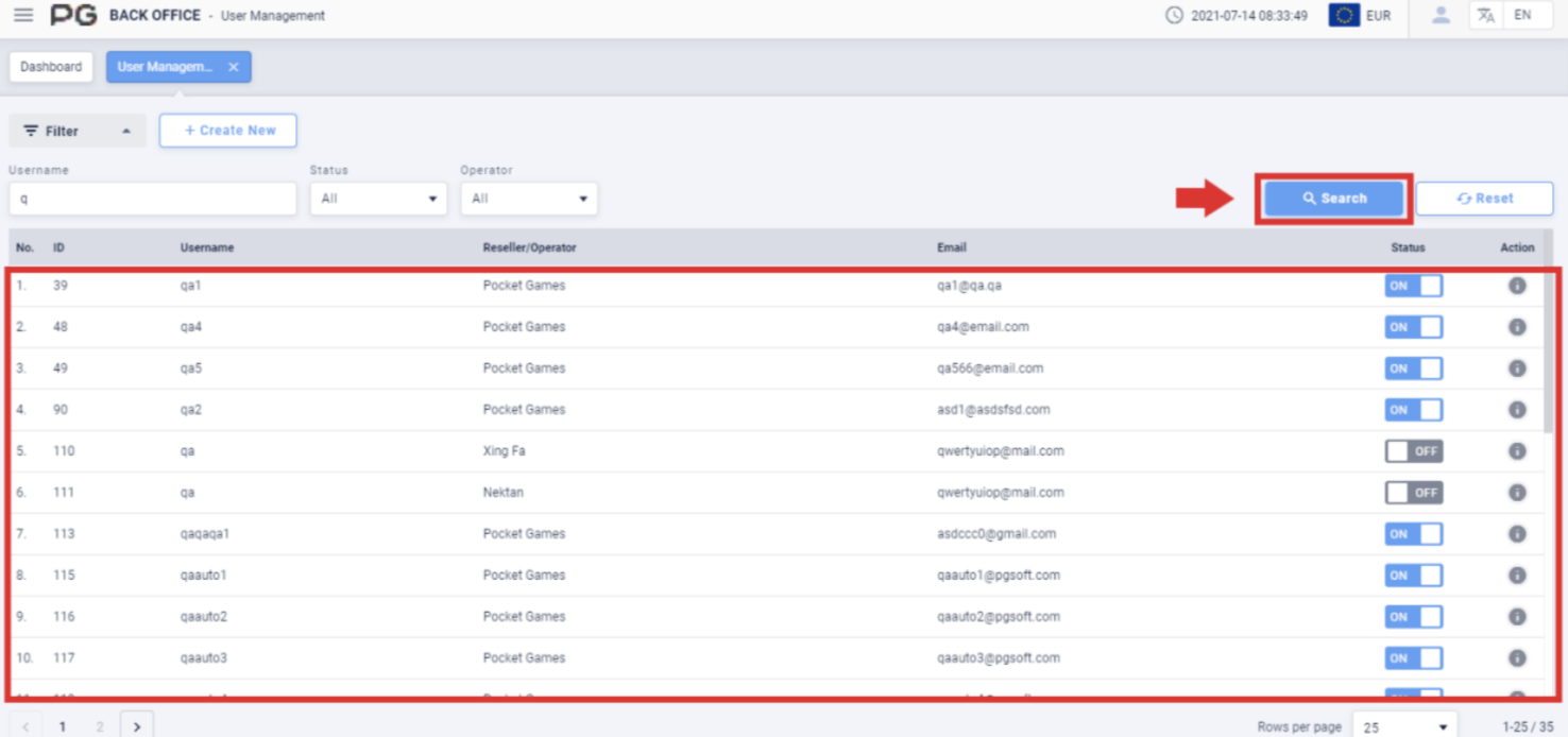 User management search